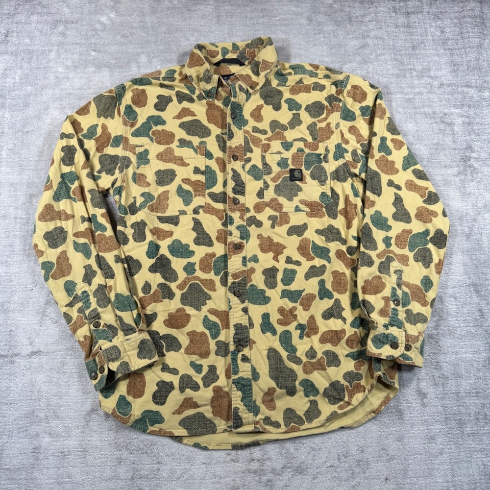 Carhartt Shirt Mens Medium Duck Camo Flannel Relaxed Fit TW5585 Workwear